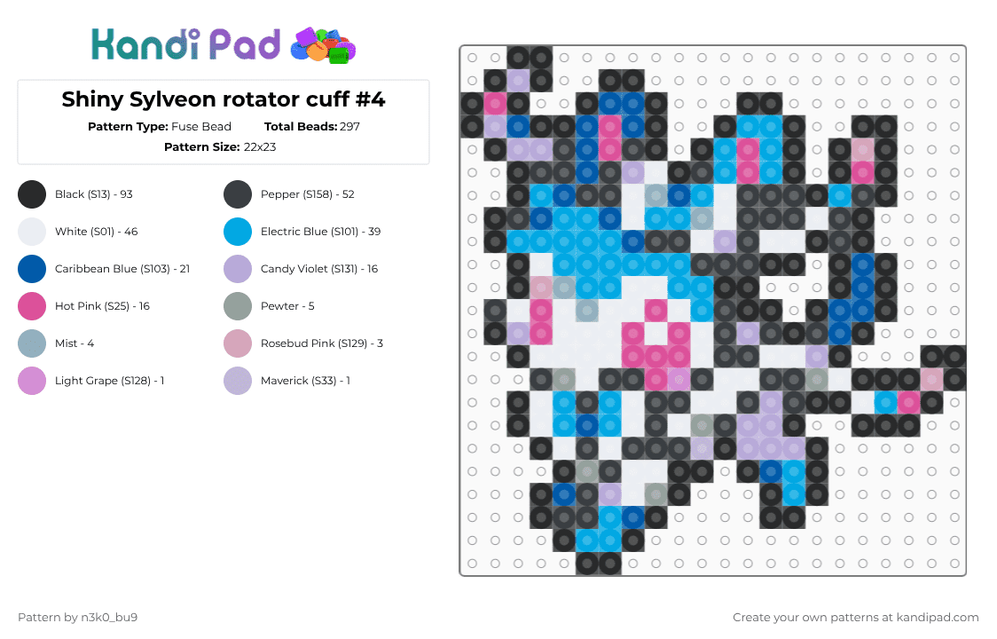 Shiny Sylveon rotator cuff #4 - Fuse Bead Pattern by n3k0_bu9 on Kandi Pad - black,pink,light blue,eevee,sylveon