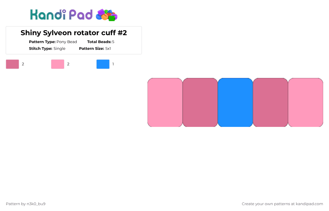 Shiny Sylveon rotator cuff #2 - Pony Bead Pattern by n3k0_bu9 on Kandi Pad - pink,eevee,sylveon,rotator cuff