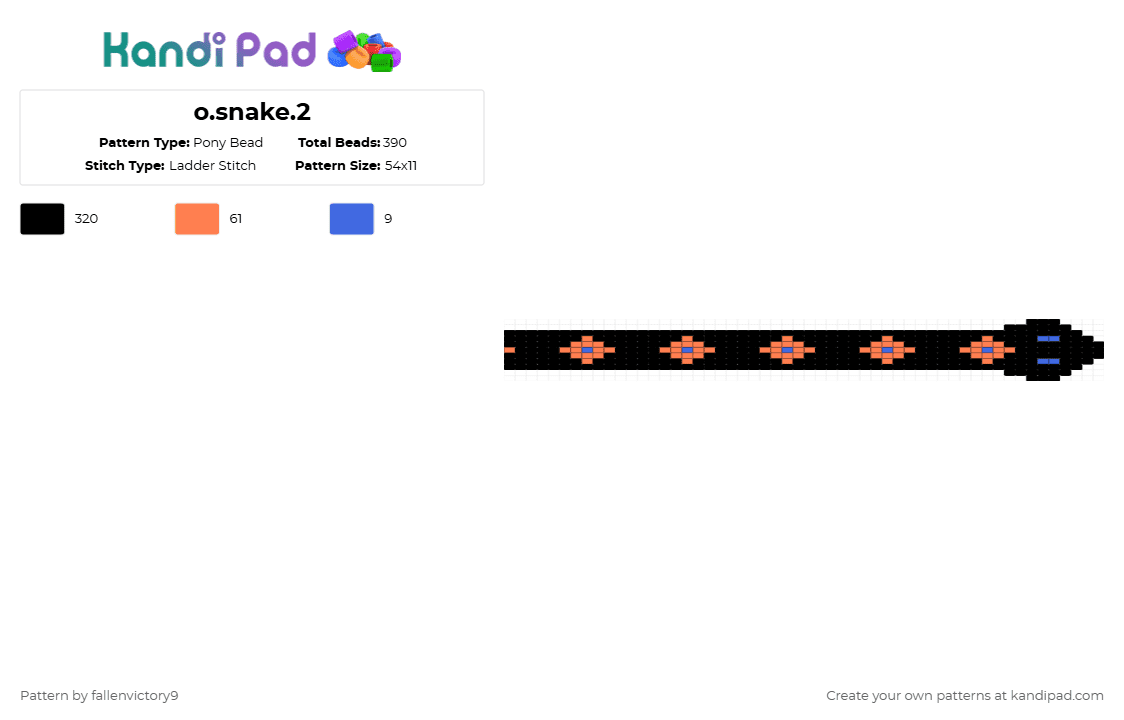 o.snake.2 - Pony Bead Pattern by fallenvictory9 on Kandi Pad - black,orange