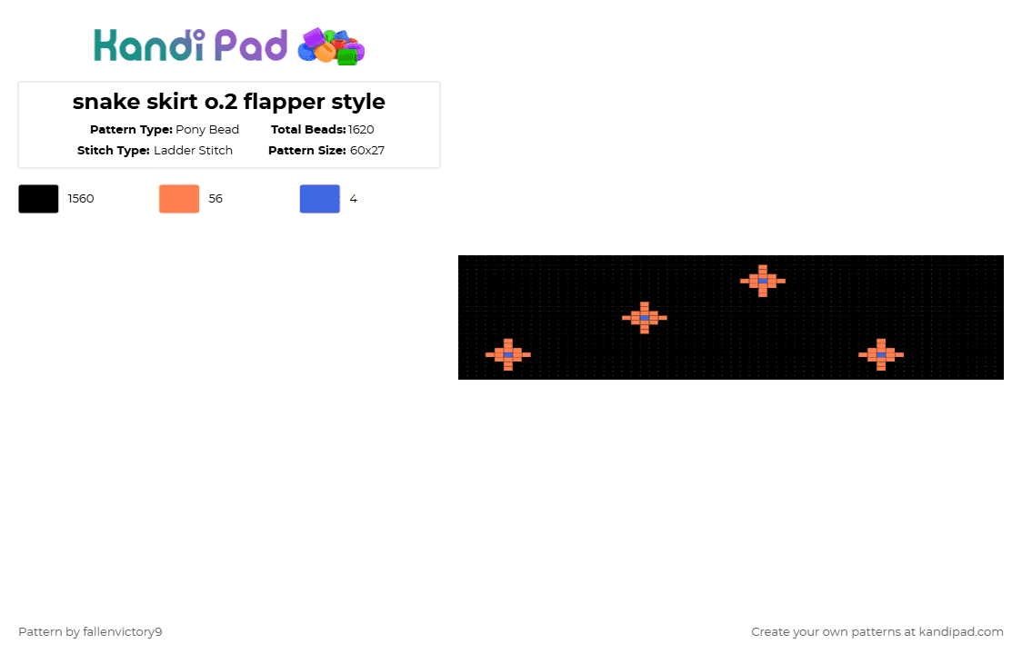 snake skirt o.2 flapper style - Pony Bead Pattern by fallenvictory9 on Kandi Pad - black,orange