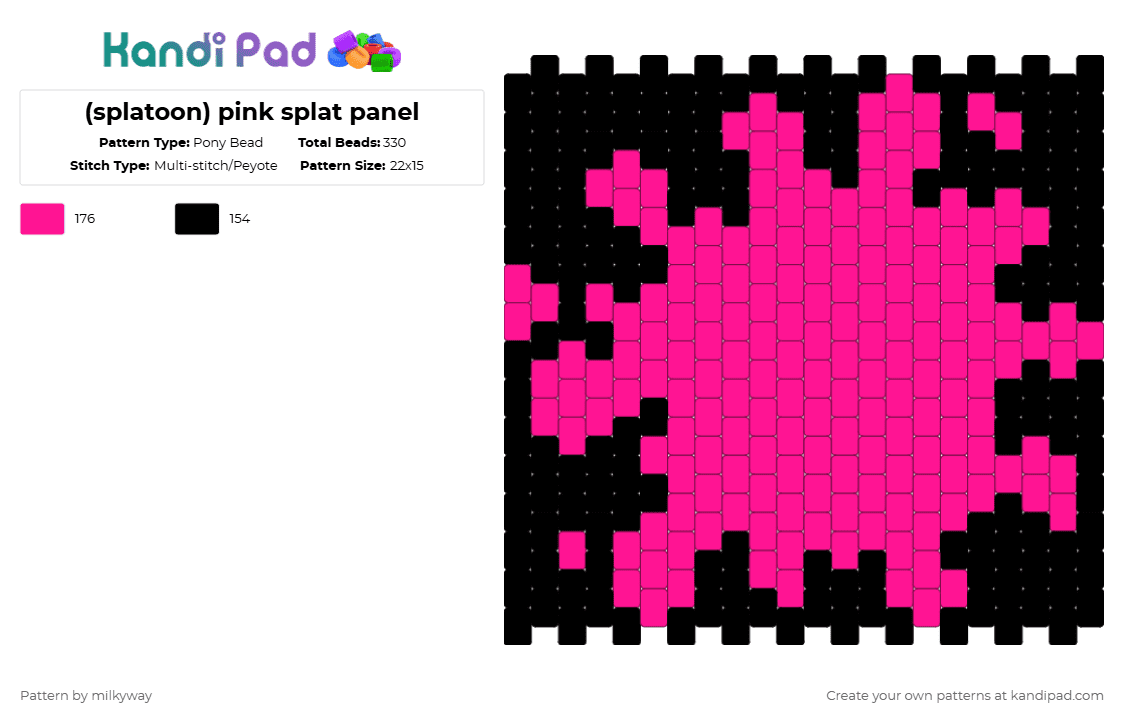 (splatoon) pink splat panel - Pony Bead Pattern by milkyway on Kandi Pad - black,pink,splatoon,panel,peyote stitch