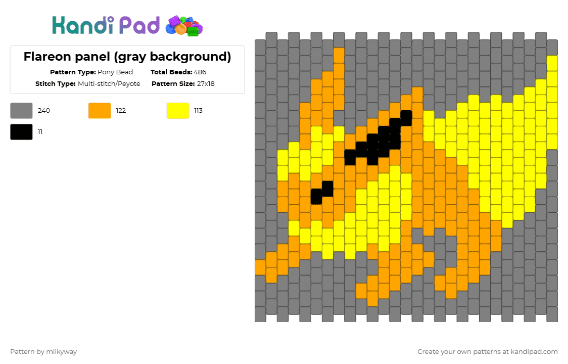 Flareon panel (gray background) - Pony Bead Pattern by milkyway on Kandi Pad - gray,flareon,panel,orange,pokemon
