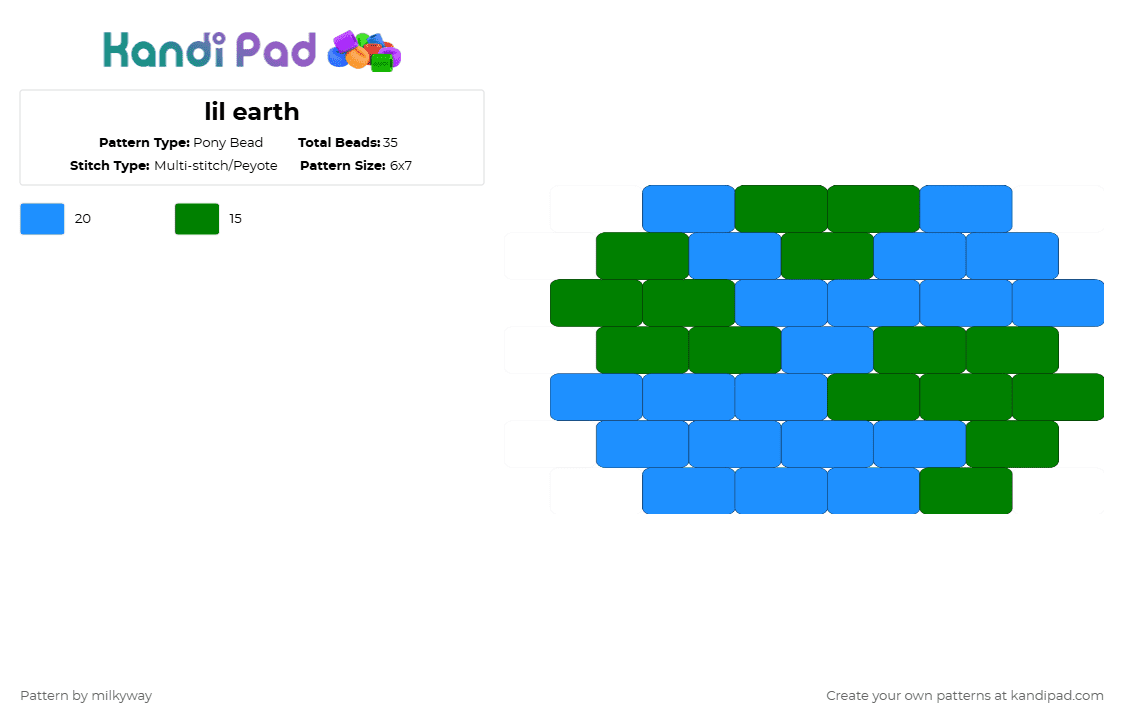 lil earth - Pony Bead Pattern by milkyway on Kandi Pad - green,light blue,earth,peyote charm,space,planets