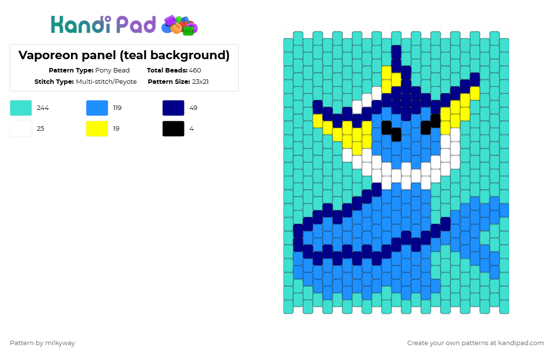 Vaporeon panel (teal background) - Pony Bead Pattern by milkyway on Kandi Pad - light blue,vaporeon,pokemon,panel,games,blue