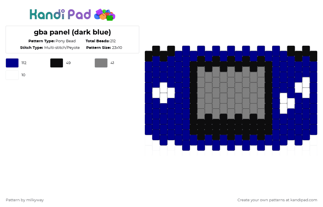 gba panel (dark blue) - Pony Bead Pattern by milkyway on Kandi Pad - purple,gray,gba,nintendo,blue,gaming