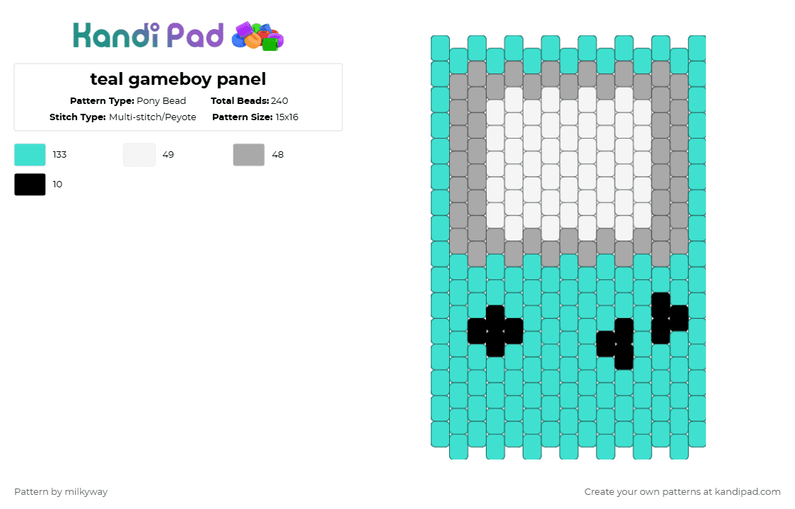 teal gameboy panel - Pony Bead Pattern by milkyway on Kandi Pad - light blue,beige,gameboy,panel