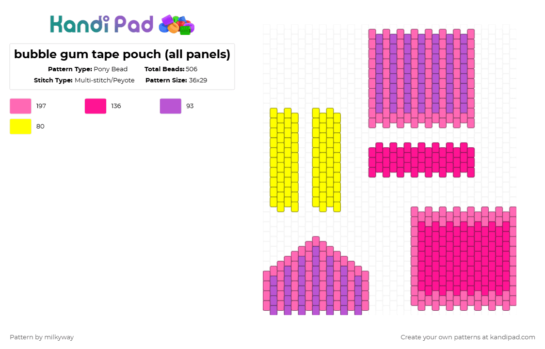 bubble gum tape pouch (all panels) - Pony Bead Pattern by milkyway on Kandi Pad - pink,bubble gum,gum holder,bag pattern,panel,bag,pouch