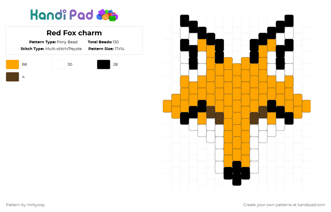 Red Fox charm Pony Bead Pattern - Kandi Pad | Kandi Patterns, Fuse Bead ...