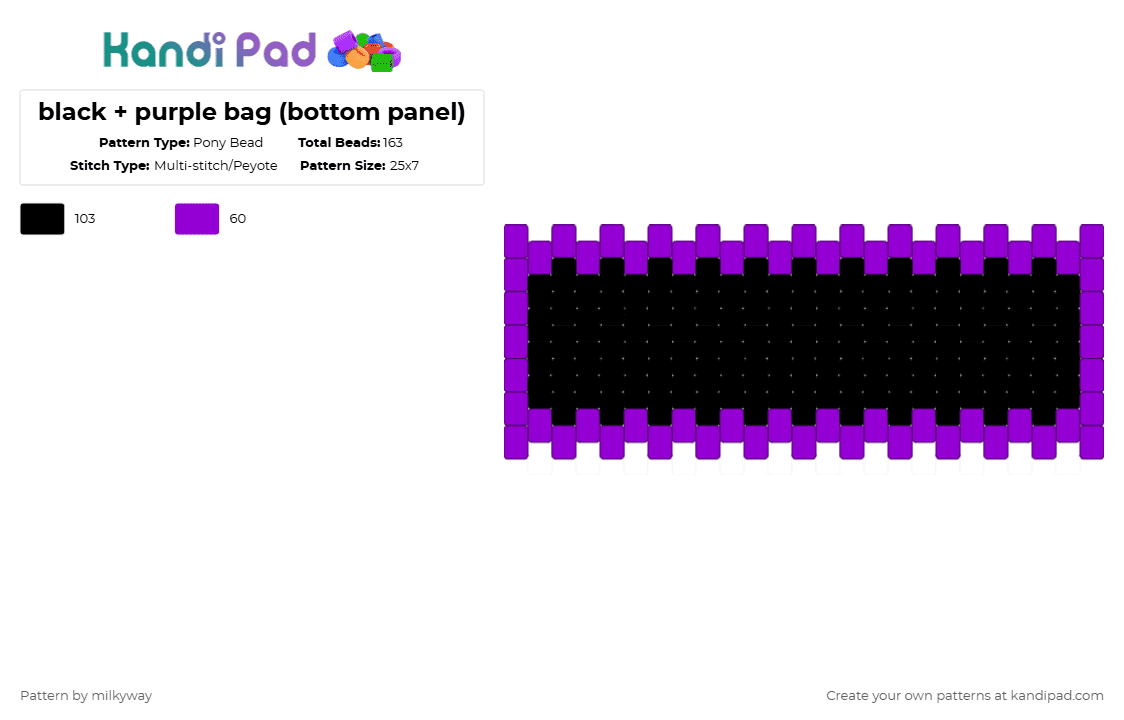 black + purple bag (bottom panel) - Pony Bead Pattern by milkyway on Kandi Pad - black,purple,panel,bag