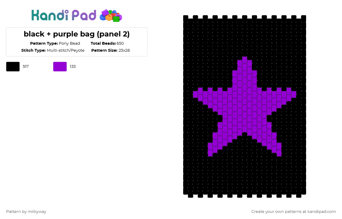 black + purple bag (panel 2) - Pony Bead Pattern by milkyway on Kandi Pad - black,purple,star,bag,panel
