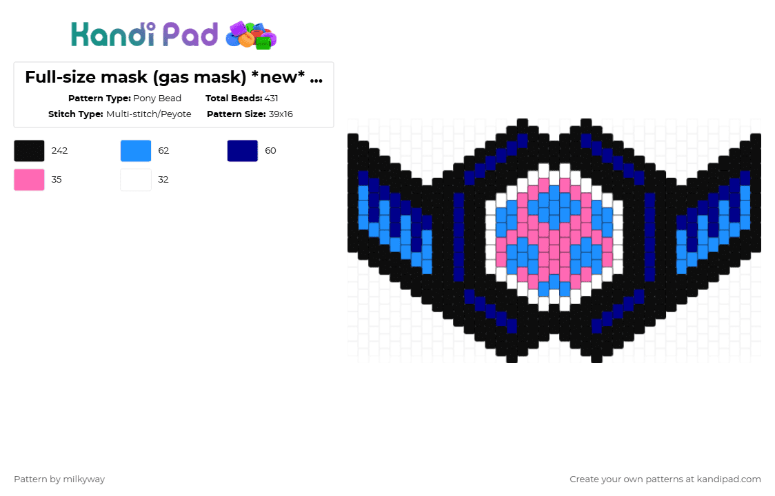 Full-size mask (gas mask) *new* pattern - Pony Bead Pattern by milkyway on Kandi Pad - black,light blue,purple,mask,gas mask,blue,sub zero mask