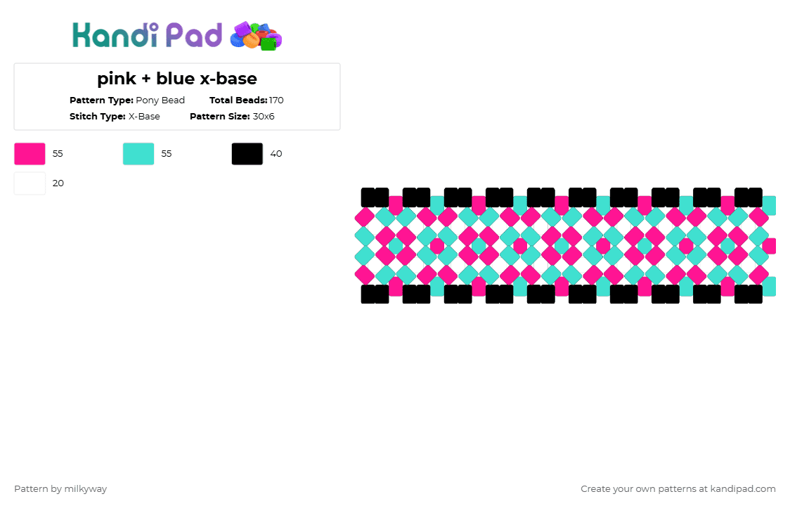 pink + blue x-base - Pony Bead Pattern by milkyway on Kandi Pad - pink,light blue