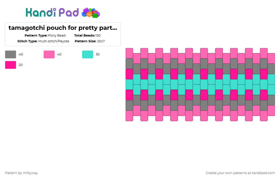 tamagotchi pouch for pretty party shell - Pony Bead Pattern by milkyway on Kandi Pad - pink,tamagotchi,bag,pouch,multistitch