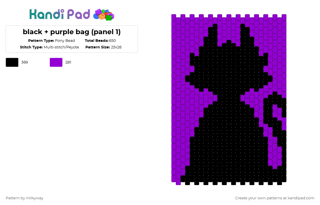 black + purple bag (panel 1) - Pony Bead Pattern by milkyway on Kandi Pad - purple,black,cat,black cat,bag,panel