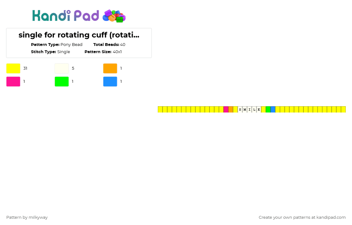 single for rotating cuff (rotating part) - Pony Bead Pattern by milkyway on Kandi Pad - yellow,rotating cuff,rainbow,single
