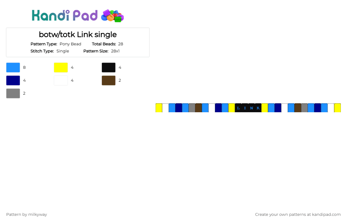 botw/totk Link single - Pony Bead Pattern by milkyway on Kandi Pad - botw, light blue, link, purple, single, totk, yellow, yumeship