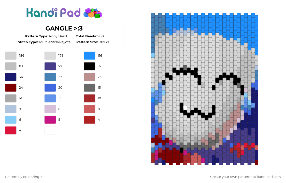 GANGLE >:3 - Pony Bead Pattern by echothegoober on Kandi Pad - white,light blue,beige,purple