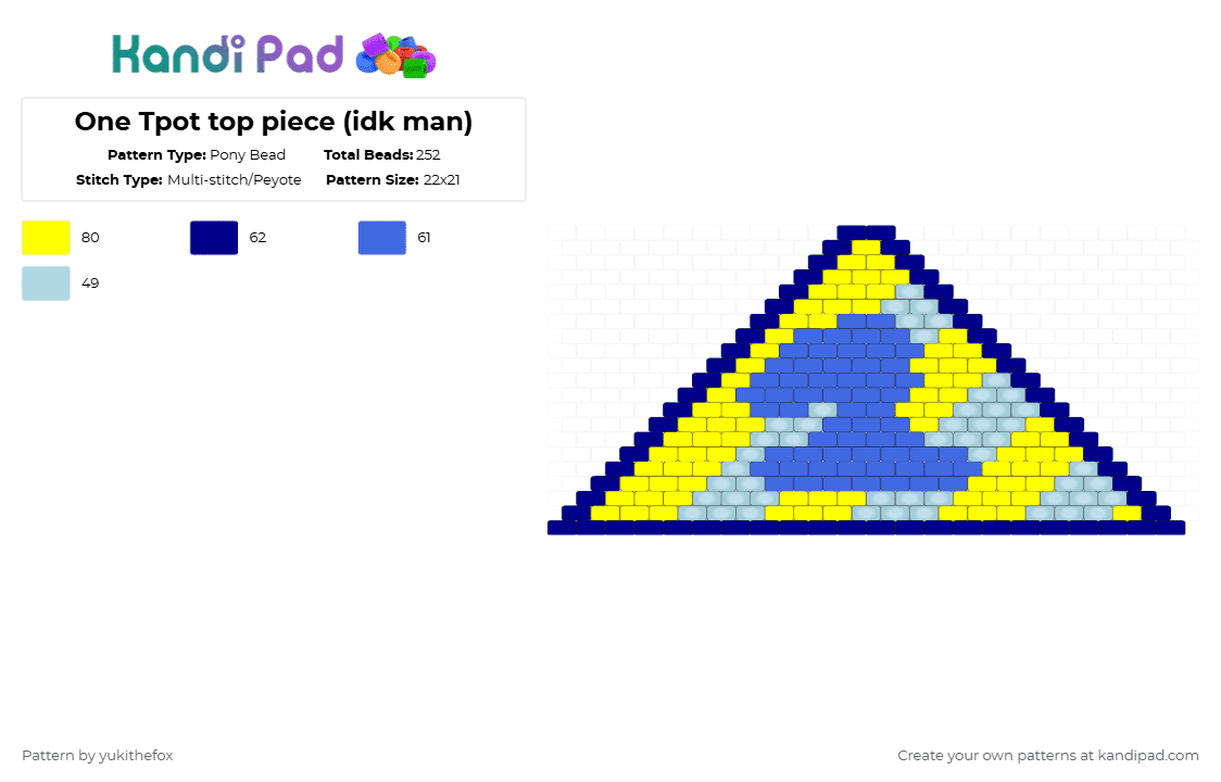 One Tpot top piece (idk man) - Pony Bead Pattern by yukithefox on Kandi Pad - blue, purple, yellow
