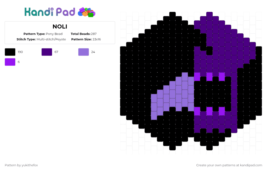 NOLI - Pony Bead Pattern by yukithefox on Kandi Pad - black,purple