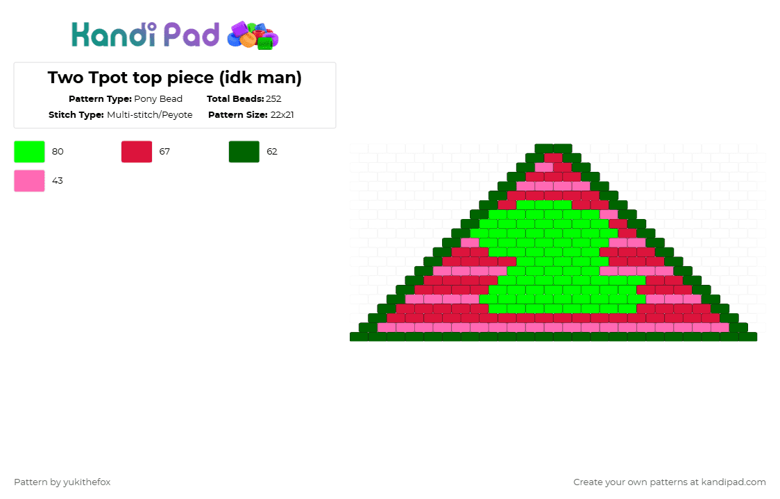Two Tpot top piece (idk man) - Pony Bead Pattern by yukithefox on Kandi Pad - green
