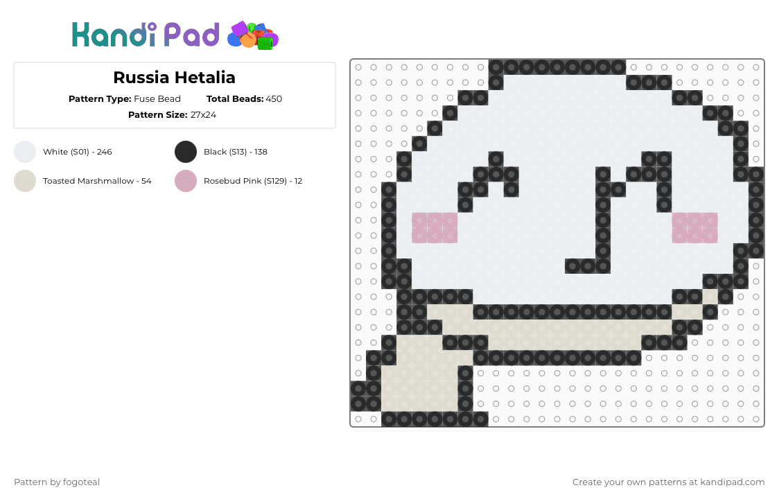 Russia Hetalia - Fuse Bead Pattern by fogoteal on Kandi Pad - beige, hetalia, white