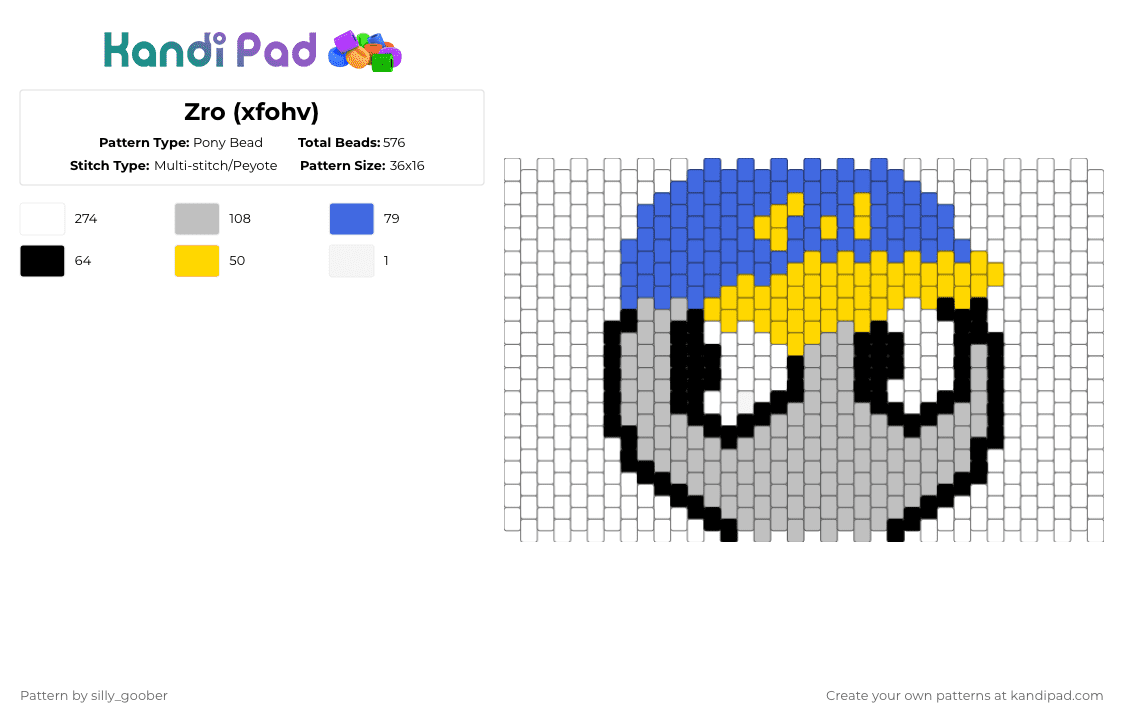 Zro (xfohv) - Pony Bead Pattern by silly_goober on Kandi Pad - white,blue,beige,xfohv,bfdi,bfb,tpot,object show