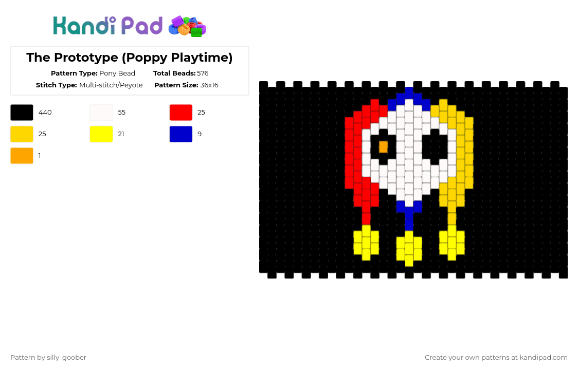 The Prototype (Poppy Playtime) - Pony Bead Pattern by silly_goober on Kandi Pad - black,red,yellow,poppy playtime,game,horror game,mascot horror,the prototype,prototype