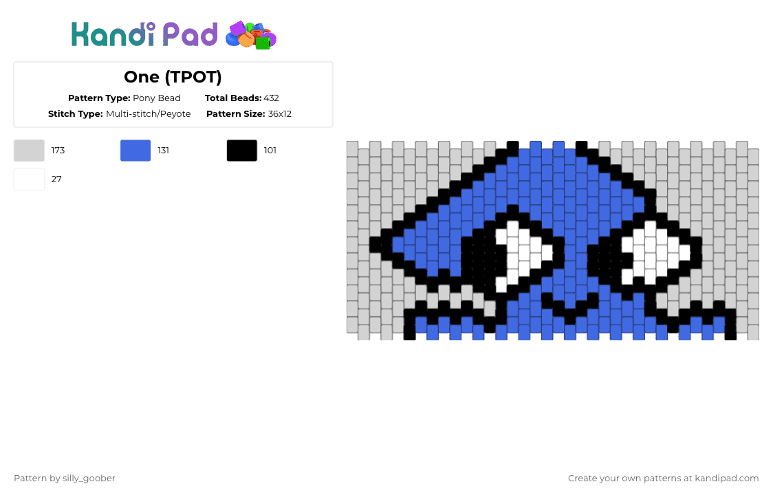 One (TPOT) - Pony Bead Pattern by silly_goober on Kandi Pad - blue,white,bfdi,xfohv,tpot,bfb,bfdia,object show,algebralien