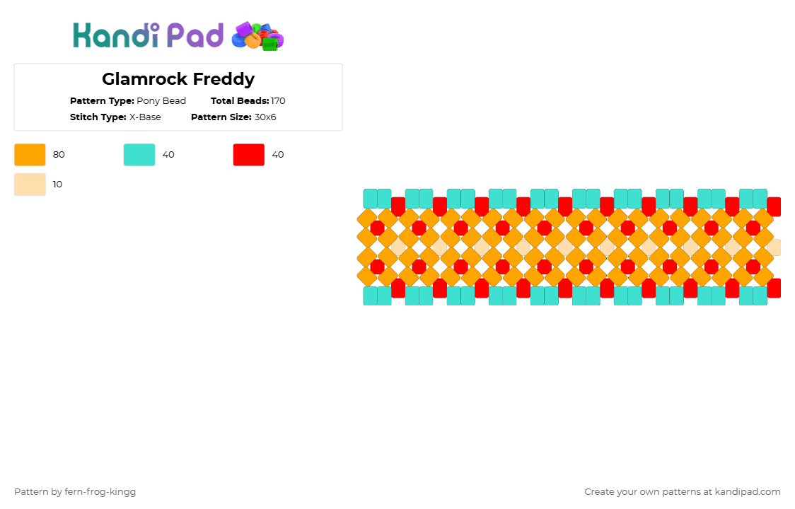 Glamrock Freddy - Pony Bead Pattern by fern-frog-kingg on Kandi Pad - light blue,red,orange,fnaf