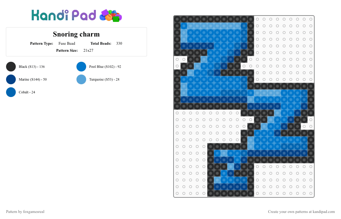 Snoring charm - Fuse Bead Pattern by foxgamesreal on Kandi Pad - blue,sleep,zzz,snore,fuse bead,easy