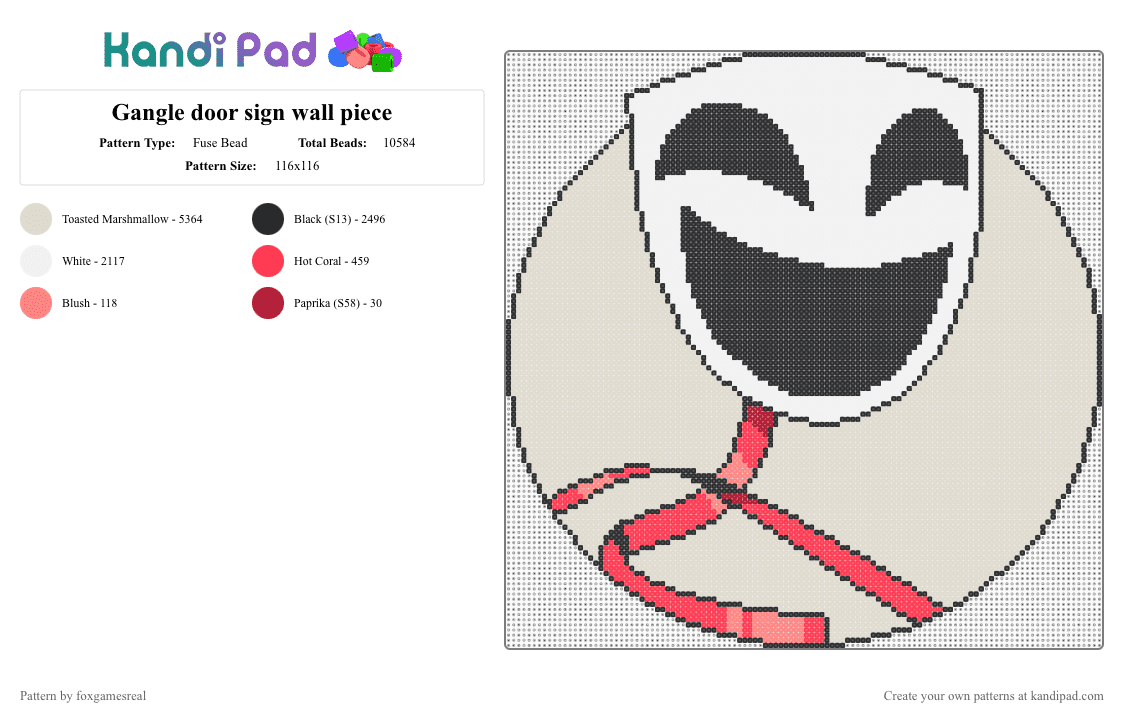 Gangle door sign wall piece - Fuse Bead Pattern by foxgamesreal on Kandi Pad - beige,tadc,the amazing digital cicus,gangle,red,black,white,wall art,big