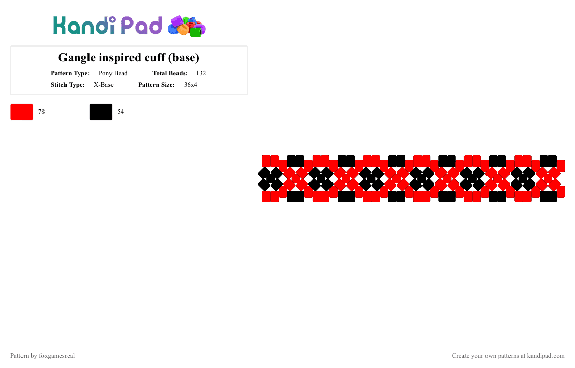 Gangle inspired cuff (base) - Pony Bead Pattern by foxgamesreal on Kandi Pad - black,red,tadc,the amazing digital circus,gangle,multipart,part 1,x base