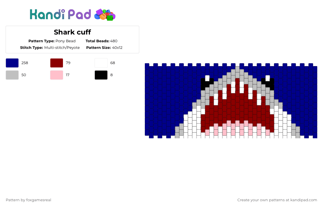 Shark cuff - Pony Bead Pattern by foxgamesreal on Kandi Pad - purple,multistitch,shark,ocean,animal,sea,cute,cuff