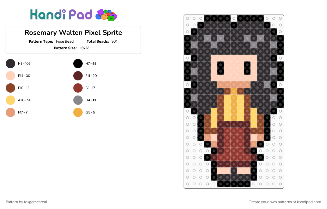 Rosemary Walten Pixel Sprite - Fuse Bead Pattern by foxgamesreal on Kandi Pad - beige, black, brown, character, fuse beads, mini fuse beads, red, rosemary, rosemary walten, the walten files, twf, wall art