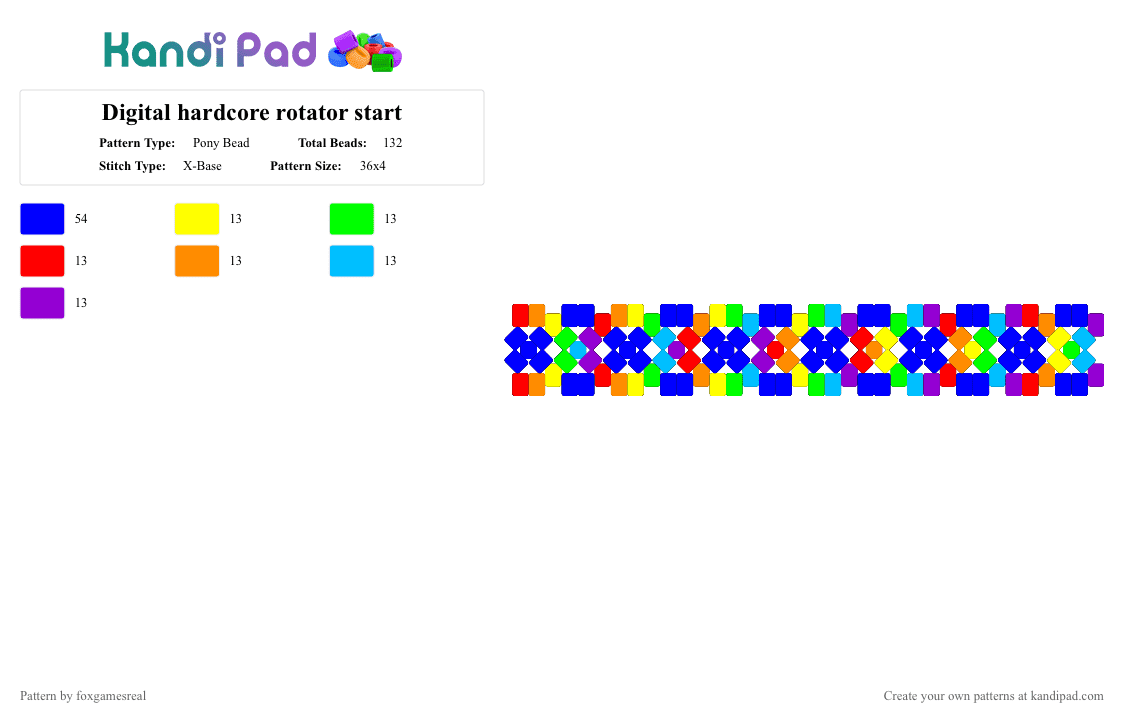 Bright-colored rainbow DNA cuff - Pony Bead Pattern by foxgamesreal on Kandi Pad - 