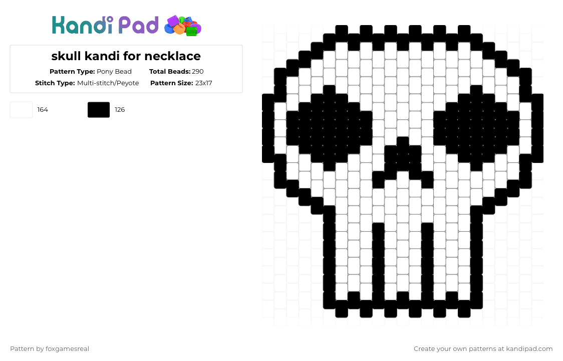 skull kandi for necklace - Pony Bead Pattern by foxgamesreal on Kandi Pad - black,white,skull,skeleton,peyote,spooky