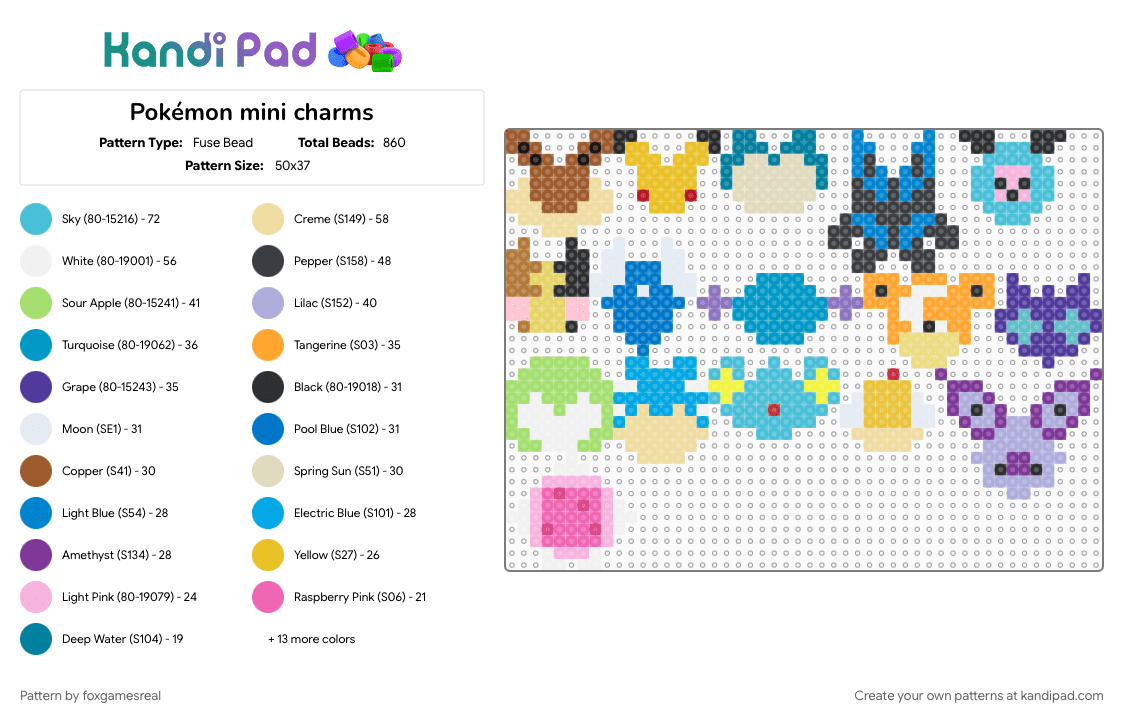Pokémon mini charms - Fuse Bead Pattern by foxgamesreal on Kandi Pad - charms, eevee, fuse beads, lucario, mini fuse beads, pikachu, pokemon