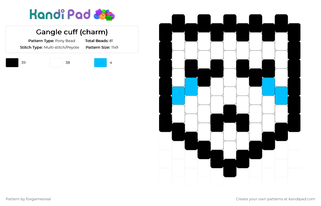 Gangle cuff (charm) - Pony Bead Pattern by foxgamesreal on Kandi Pad - white,tadc,the amazing digital circus,gangle,red,black,multipart,part 2,multistitch