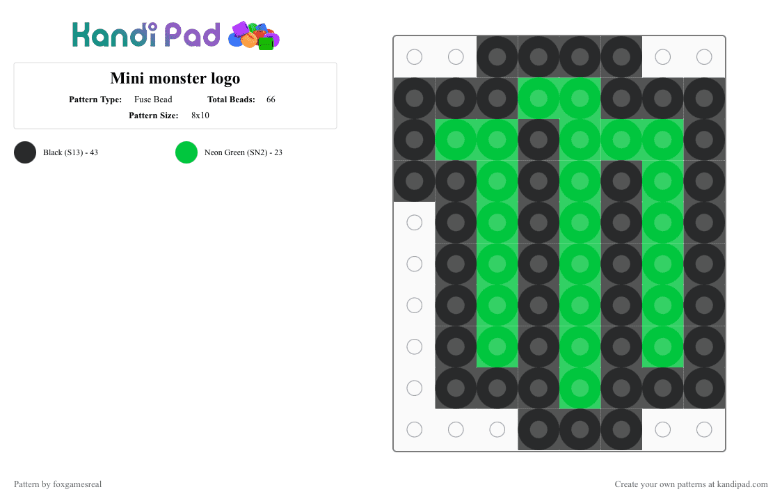 Mini monster logo - Fuse Bead Pattern by foxgamesreal on Kandi Pad - black, fuse beads, green, logo, mini fuse beads, monster, monster energy