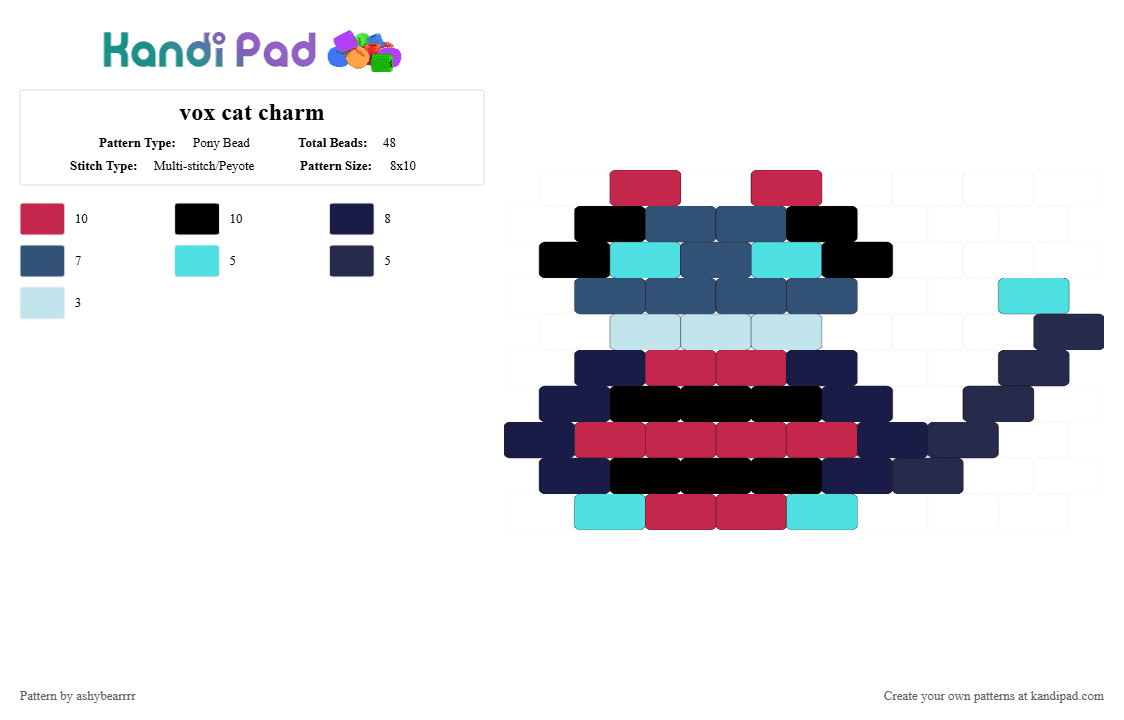 vox cat charm - Pony Bead Pattern by ashybearrrr on Kandi Pad - hazbin hotel, purple, red, vox