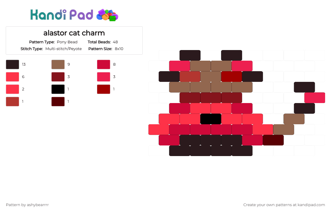 alastor cat charm - Pony Bead Pattern by ashybearrrr on Kandi Pad - red,hazbin hotel