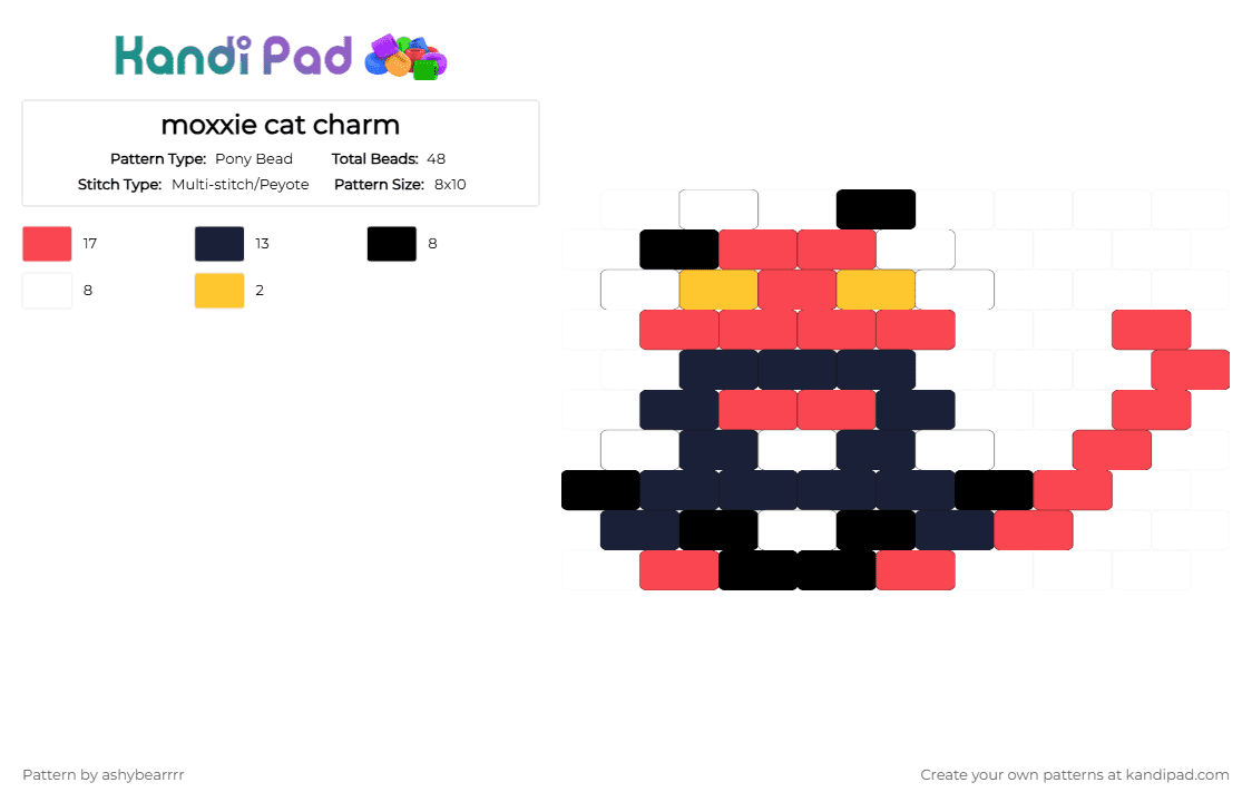 moxxie cat charm - Pony Bead Pattern by ashybearrrr on Kandi Pad - helluva boss, moxxie, red