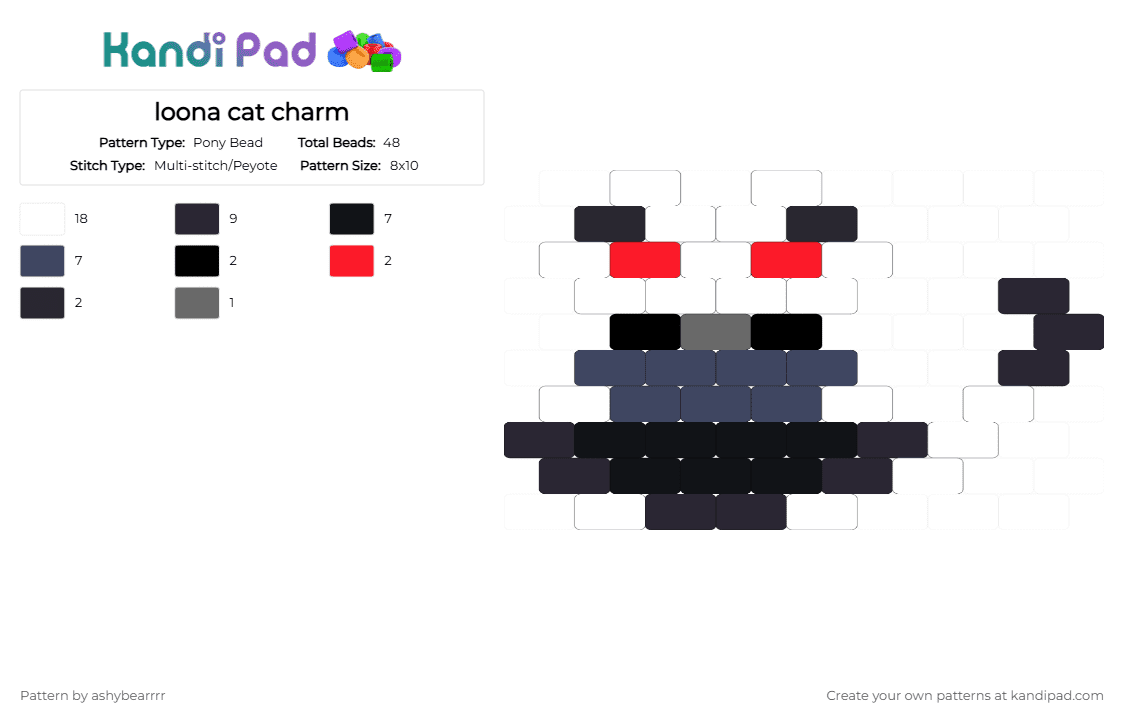 loona cat charm - Pony Bead Pattern by ashybearrrr on Kandi Pad - white,purple,helluva boss,loona