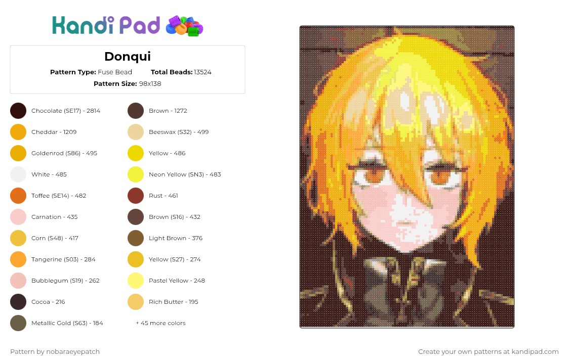 Donqui - Fuse Bead Pattern by nobaraeyepatch on Kandi Pad - brown,orange,yellow,beige