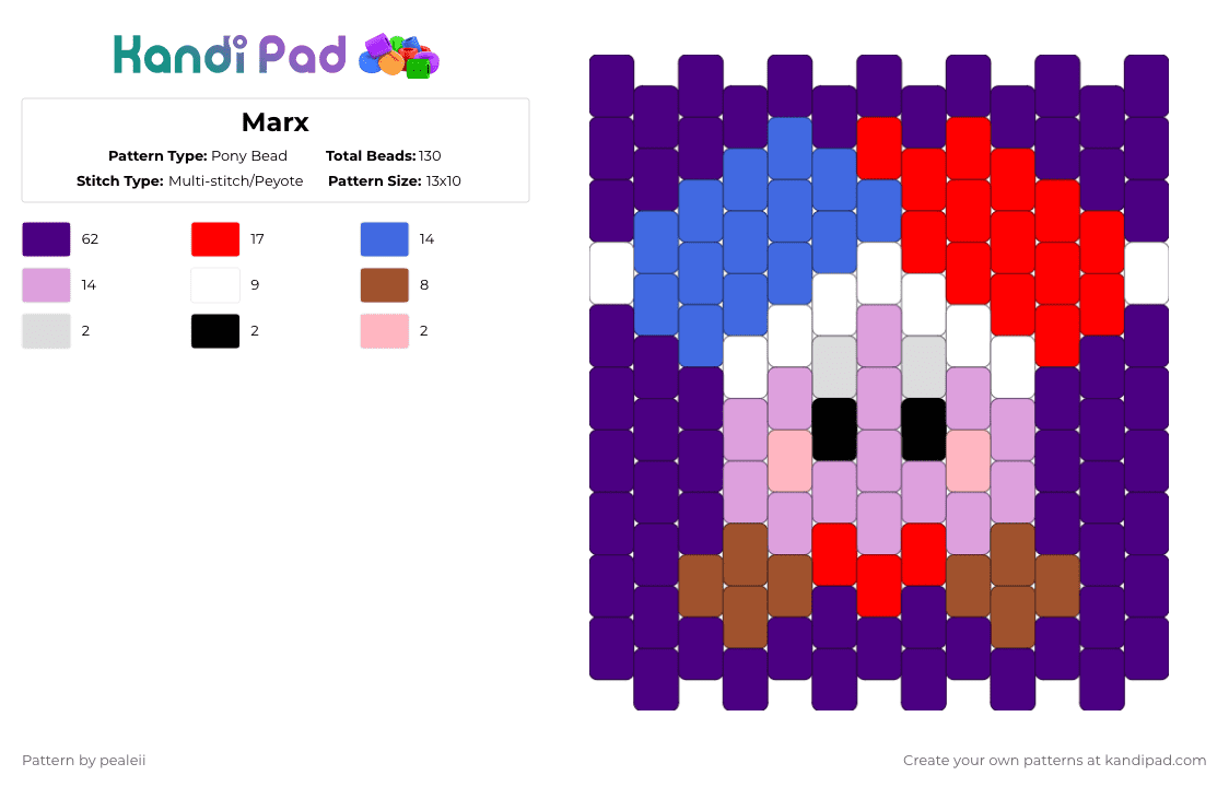 Marx - Pony Bead Pattern by pealeii on Kandi Pad - kirby, marx, purple