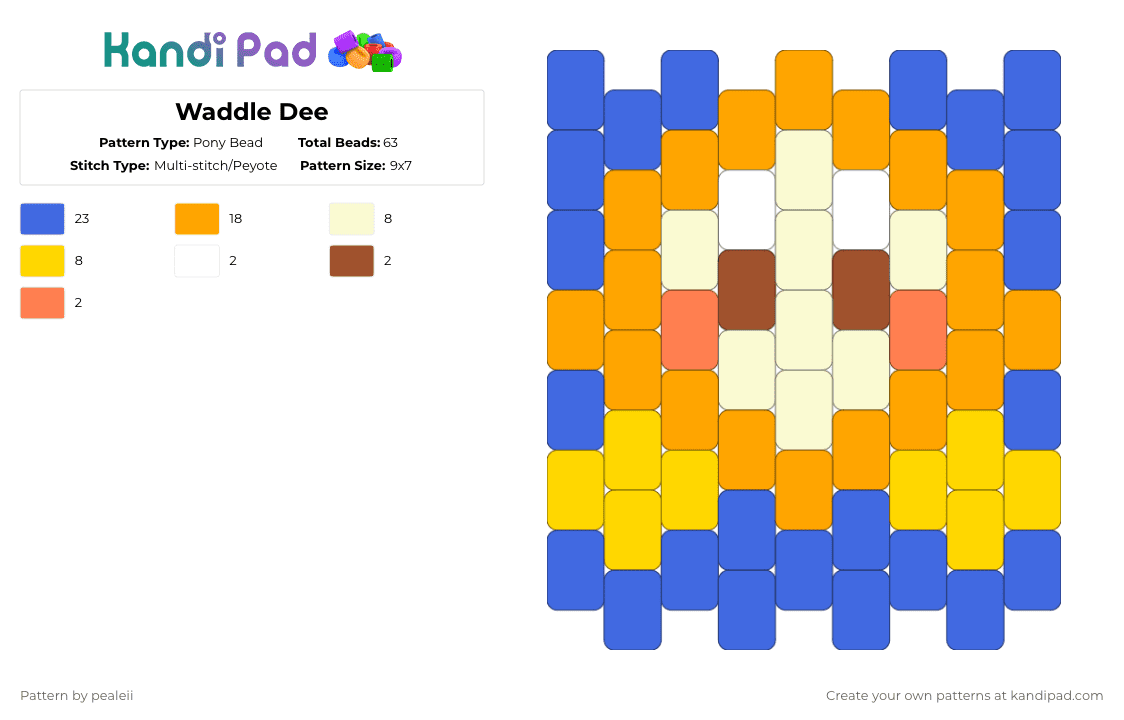 Waddle Dee - Pony Bead Pattern by pealeii on Kandi Pad - blue,orange,kirby,waddle dee