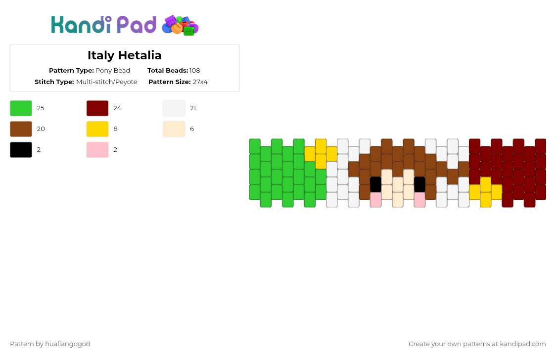 Italy Hetalia - Pony Bead Pattern by hualiangogo8 on Kandi Pad - red,brown,green