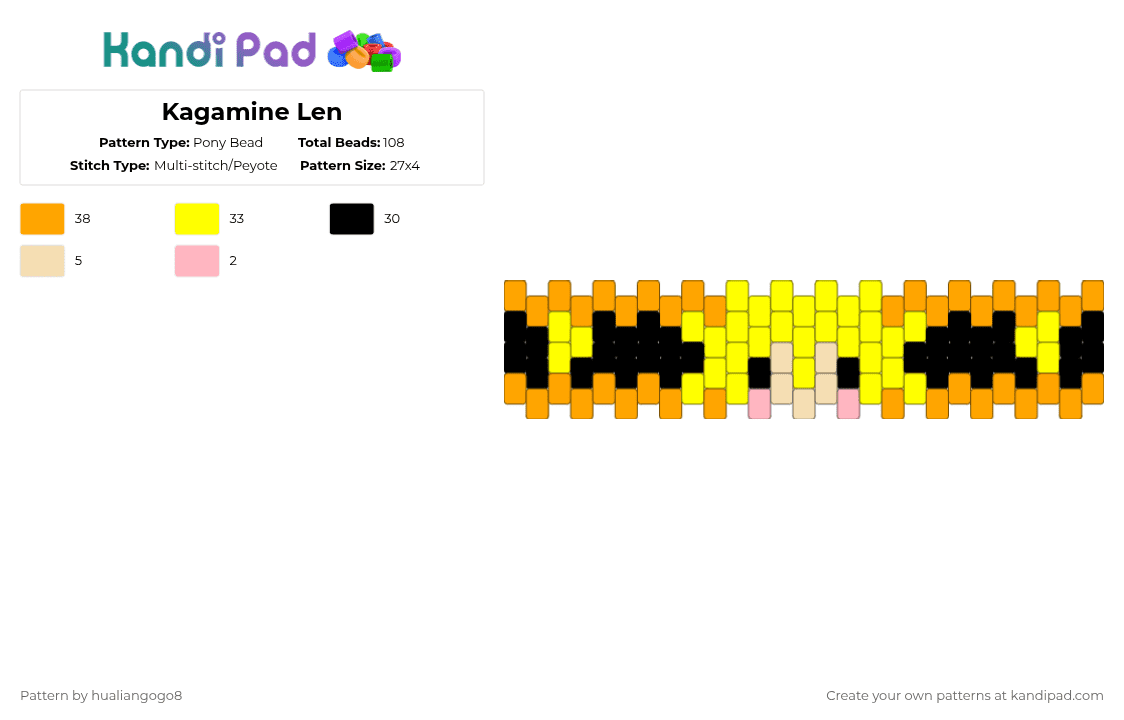 Kagamine Len - Pony Bead Pattern by hualiangogo8 on Kandi Pad - yellow,orange,vocaloid