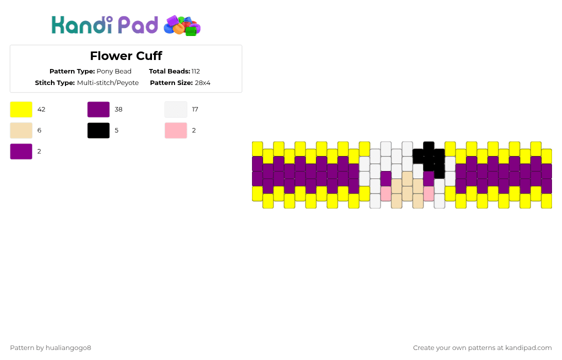 Flower Cuff - Pony Bead Pattern by hualiangogo8 on Kandi Pad - pink,yellow,vocaloid