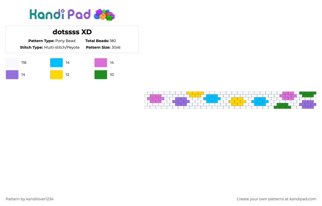 dotssss XD - Pony Bead Pattern by kandilover1234 on Kandi Pad - white,yellow,purple,colorful